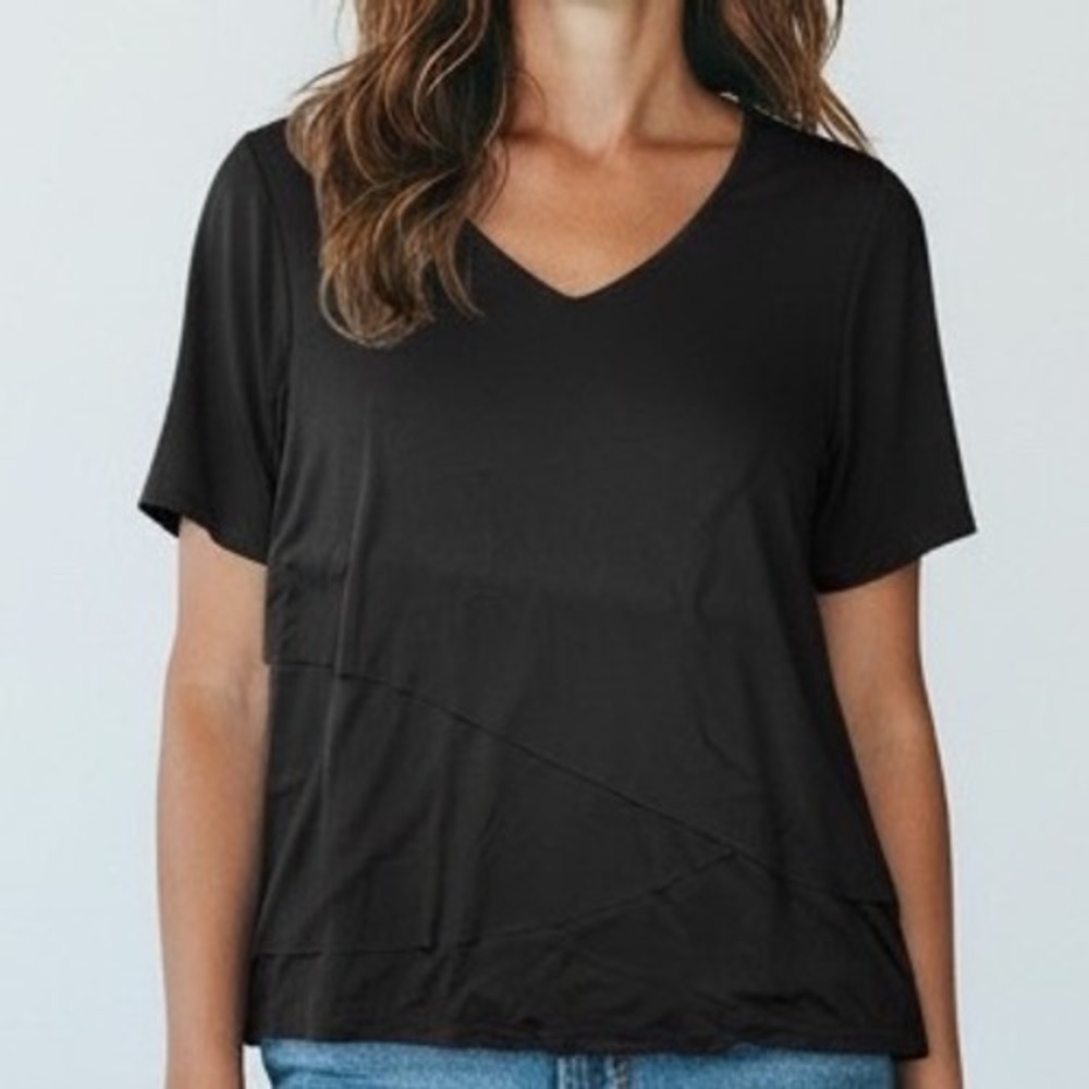 Susan Graver Black V-Neck Layered Asymmetrical Hem Tunic Top Large